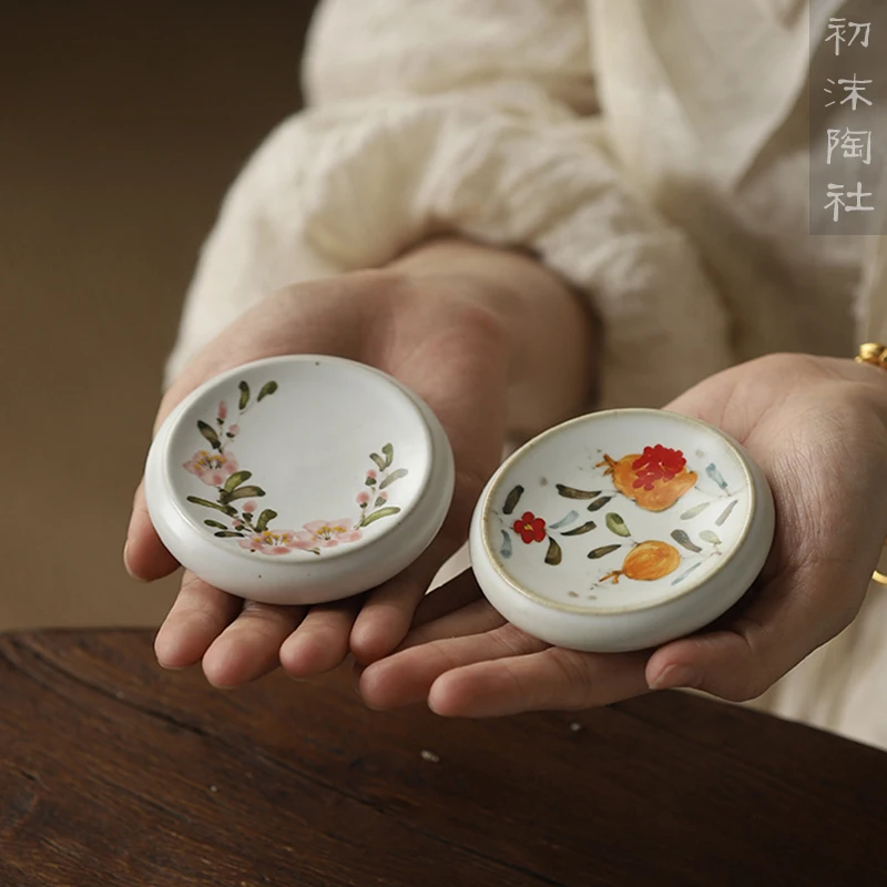 ★manual hand-painted pastel flowers and inferior smooth cover set incense ceramic tea saucer paperweight tower with zero