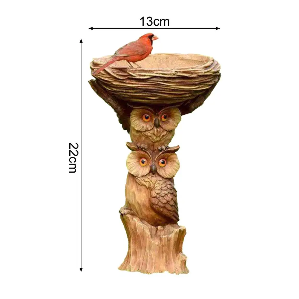 Coruja De resina y pájaros, baño De pájaros, jardín, patio, adorno De césped, comedero De pájaros, decoración De jardín, Fuente De Agua al aire libre, Solaire