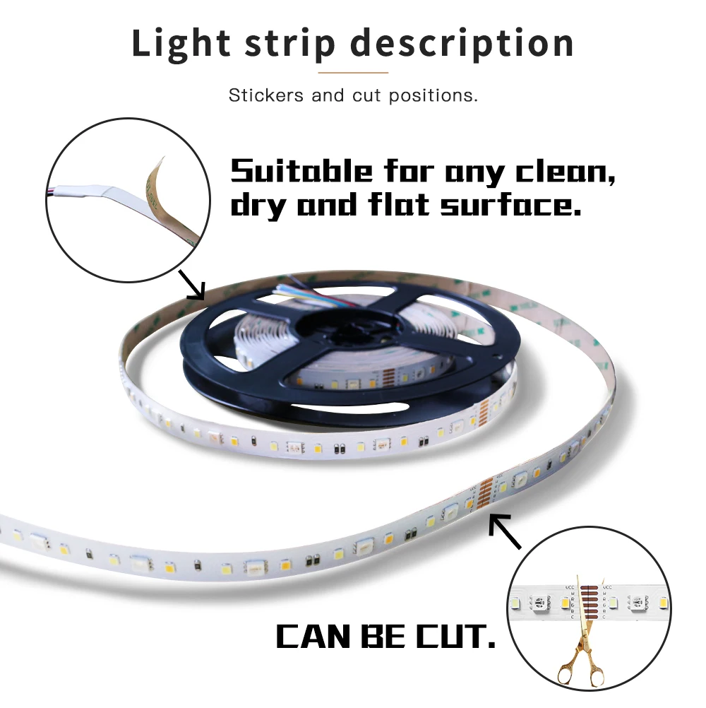 GLEDOPTO-Bande lumineuse LED RGB + CCT, WW/CW, DC 24V, 5 mètres, IP65, étanche IP20, non étanche, SMD 5050 SMD 2835