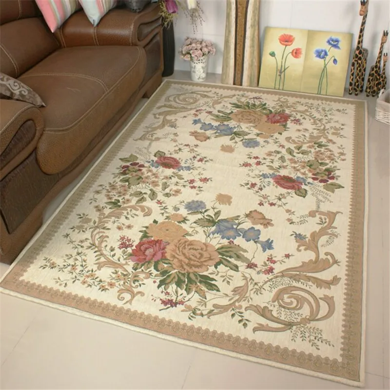 European Style Thick Delicate Floral Carpets For Living Room Decor Pastoral Area Rug Bedroom Home Floor Door Mat Big Carpet