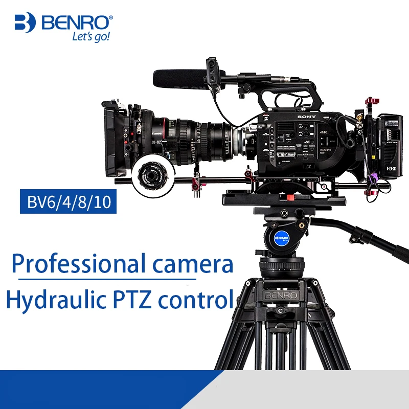 Benro BV6 BV4 BV8 BV10 Series Camera Tripod Adjustable Damping Hydraulic PTZ Photography Professional Film Broadcasting Tripod