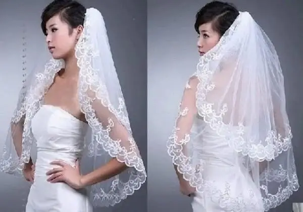 Vendita calda a buon mercato di alta qualità 2 strati bordo in pizzo bianco da sposa velo da sposa accessori da sposa con pettine