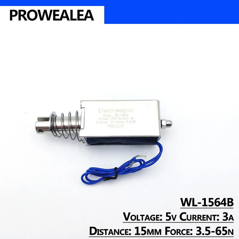 Solenoid Electromagnet Push Pull Type WL-1564B 5V 6V 12V 24V Thrust Force 3.5-65N 15mm Open Frame Linear Electric Magnet