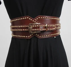 Women's runway fashion pu leather elastic rivet Cummerbunds female Dress Corsets Waistband Belts decoration wide belt R3433