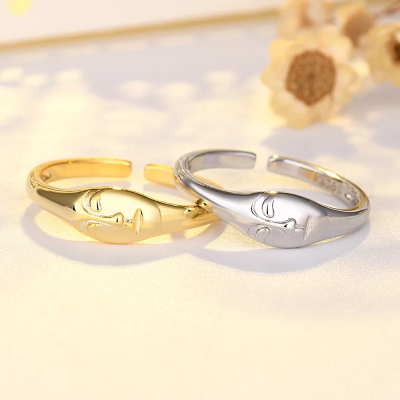 Neo Gothic Human Face Simple Style Open Rings For Men Women Geometric Golden/White Glossy Trendy Daily Ring Accessories Gifts