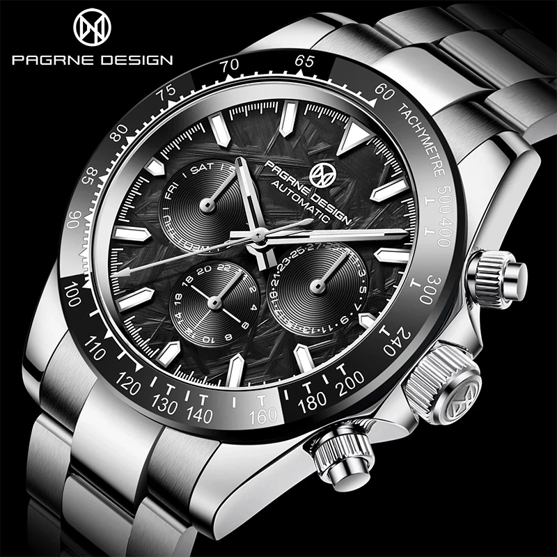 PAGRNE DESIGN 40mm Men Mechanical Watches Top Brand Stainless Steel Sports Waterproof Watch Sapphire Glass Automatic Men\'s Watch