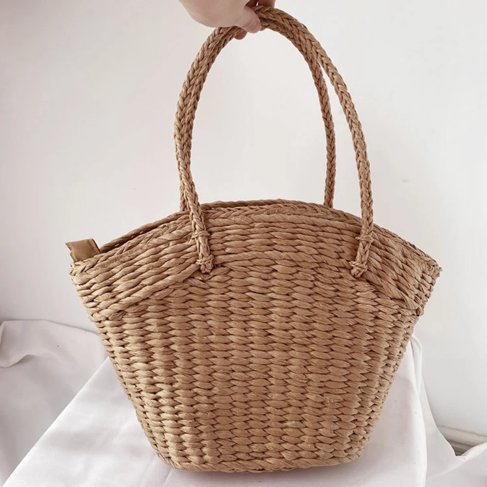 Summer Fashion Straw Woven Women Simple Shoulder Bags Shopping Tote Casual Solid Ladies Vacation Beach Large Capacity Handbags