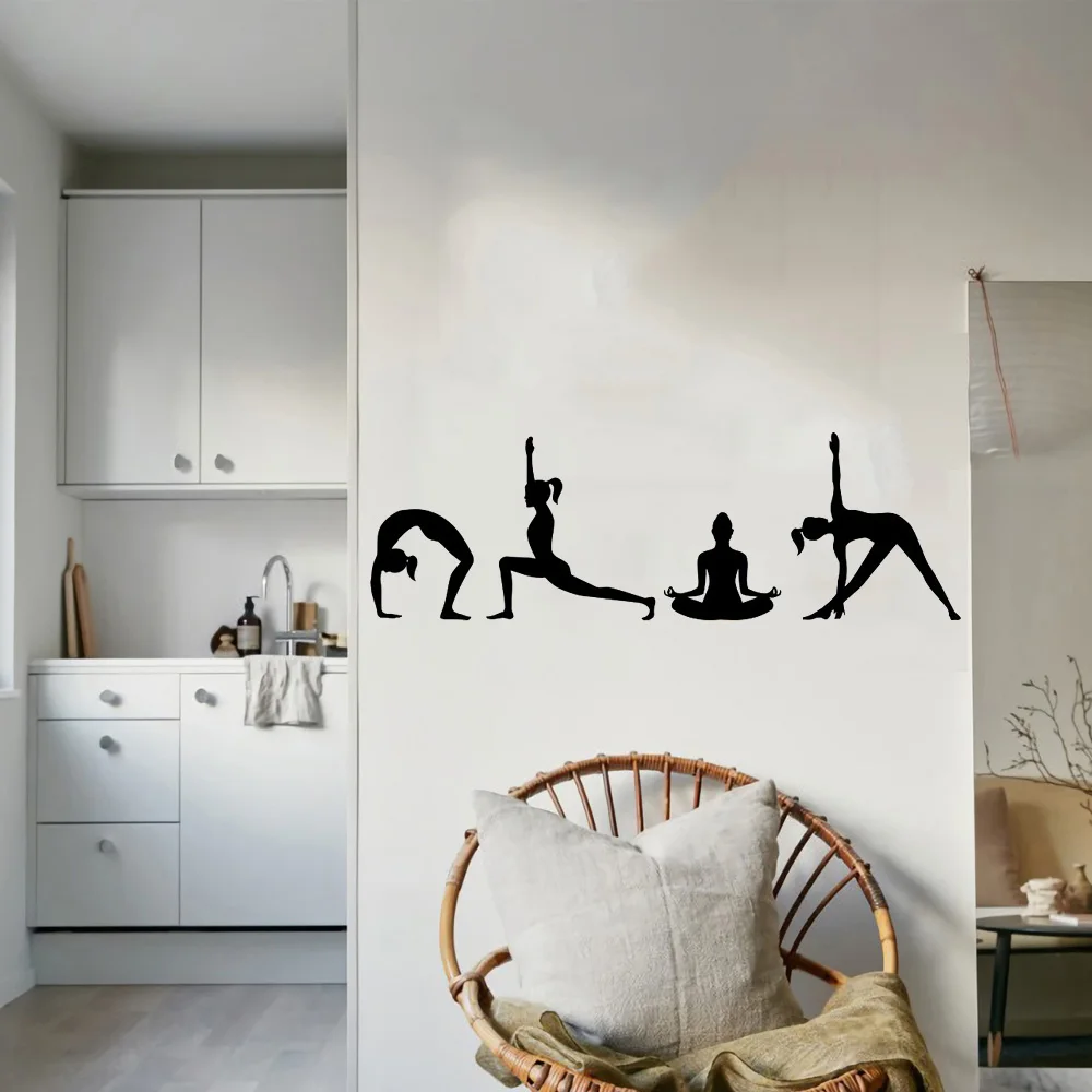 Vinyl Sticker Home Decor Art Mural Yoga Poses Silhouettes Spelled Position Yoga Studio Fitness Namaste Decal Bedroom