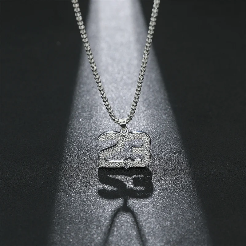 Crystal Hip Hop Basketball Legend Number 23 Necklaces Pendants Bling Gold Plated Cuban Chain Necklace Jewelry For Men Corrente