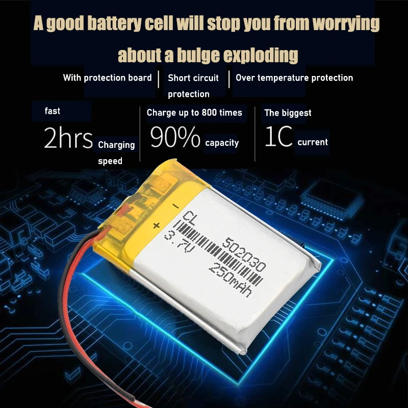 3.7V Lipo cells 502030 250mah Lithium Polymer Rechargeable Battery For MP3 GPS bluetooth headset DVD PDA LED Lamp Camera image 5