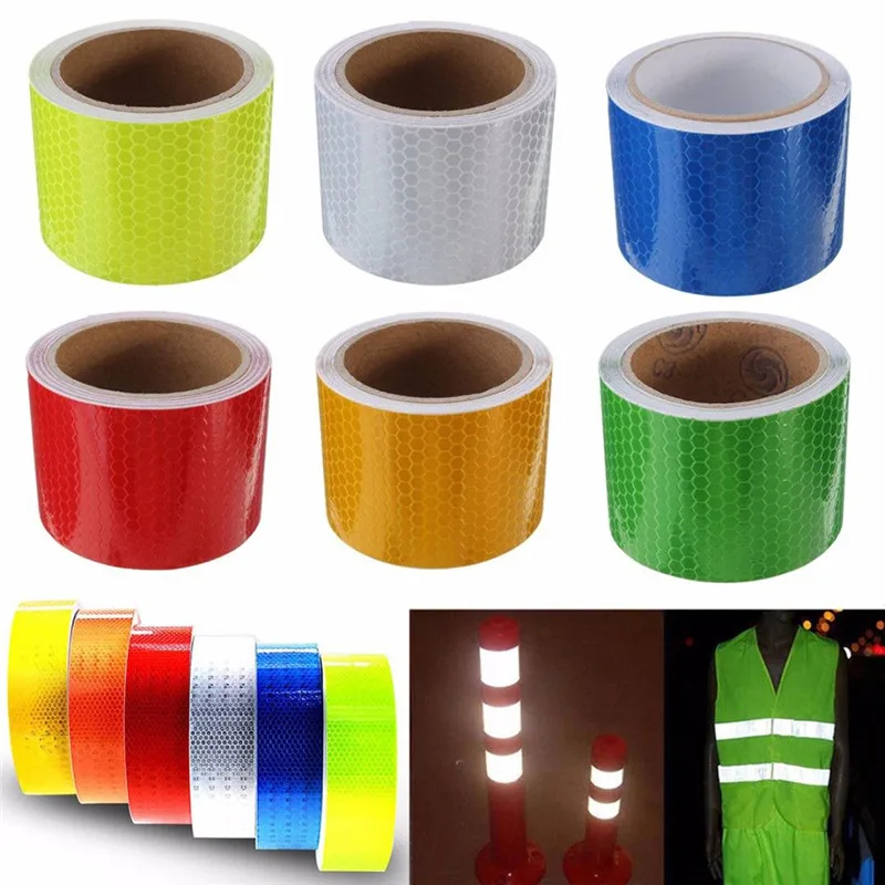 Security Caution Reflective Tape Warning Tape Sticker Self Adhesive Waterproof Pure Color Reflect Light Safety 5cm x 1M Stripes