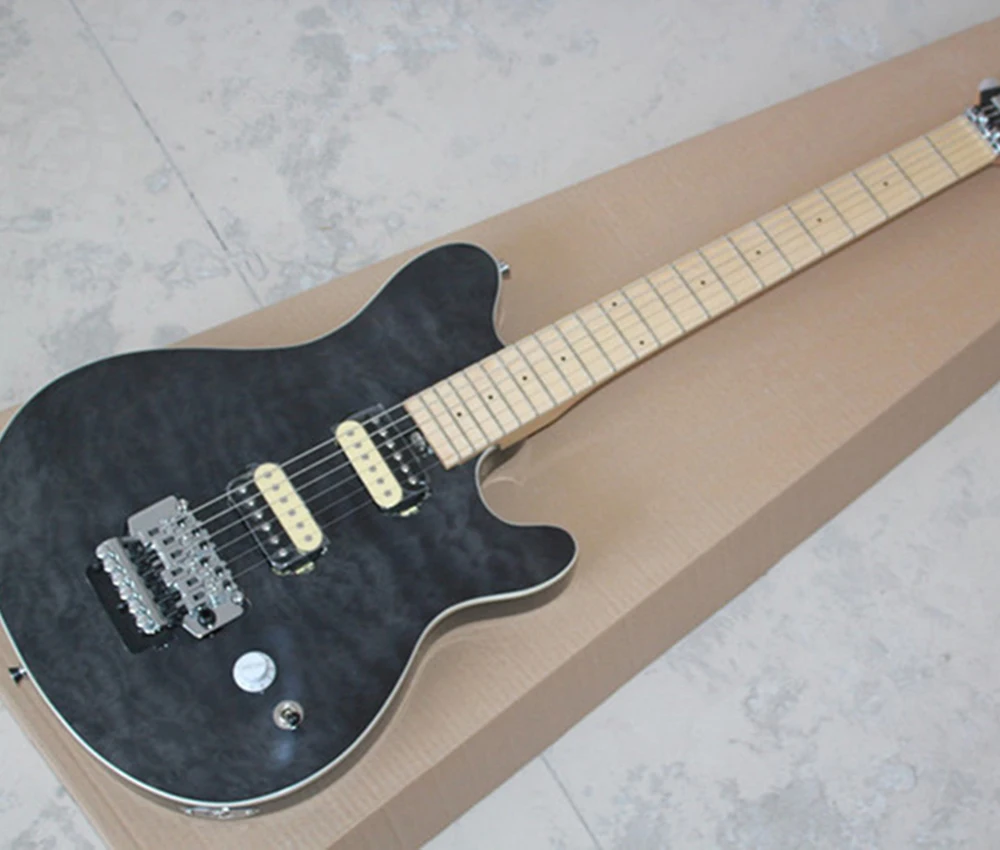 6 Strings Black Electric Guitar with Tremolo Bridge,Maple Fretboard,Humbuckers Pickups,Customizable