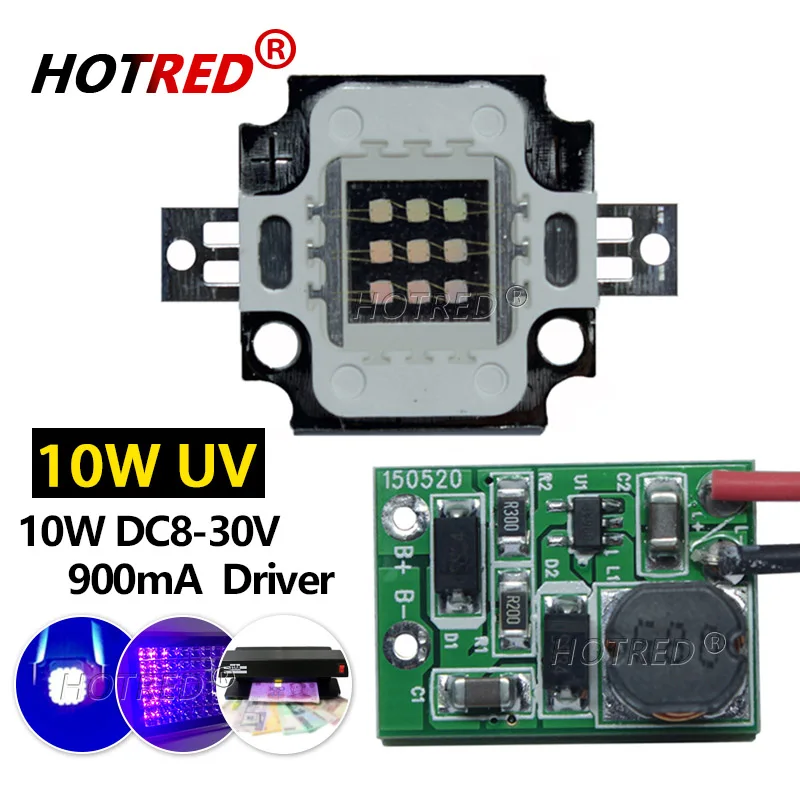 10W UV led ultrafioletowy 365nm 375nm 385nm 395nm 410nm 420nm lampa led dużej mocy + 10w niewodoodporny sterownik 900mA