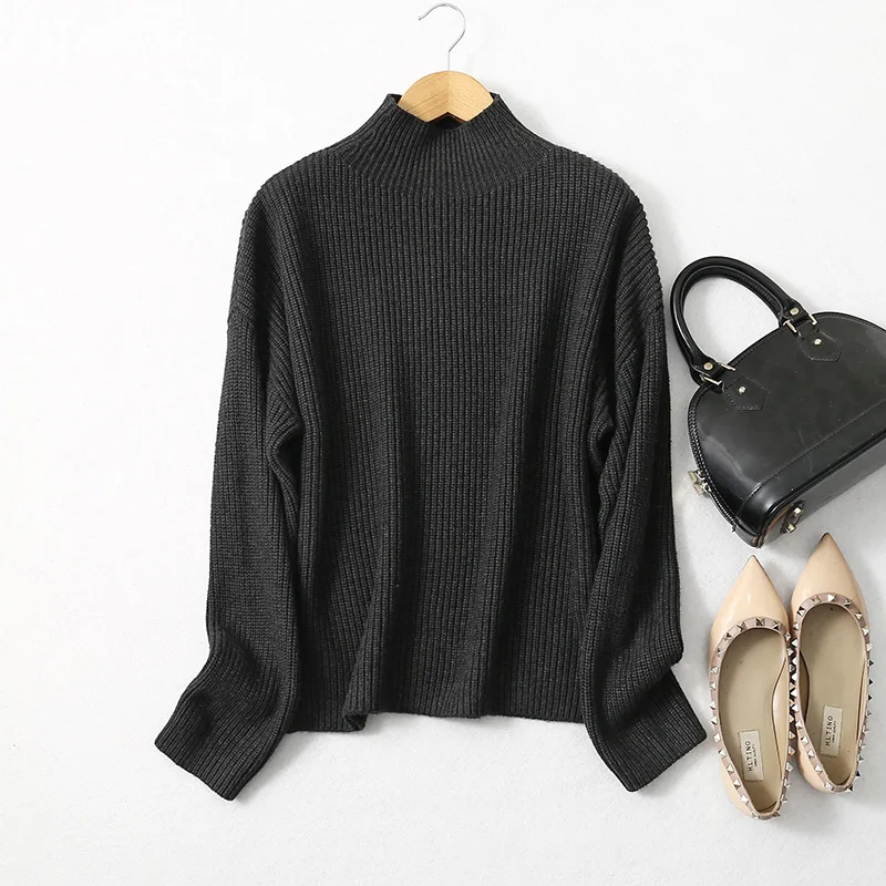 Women 85% Silk 15% Cashmere Thin Type Warm Mock Neck Everyday Long Sleeve Solid Color Pullover Sweater Top Shirt LY026