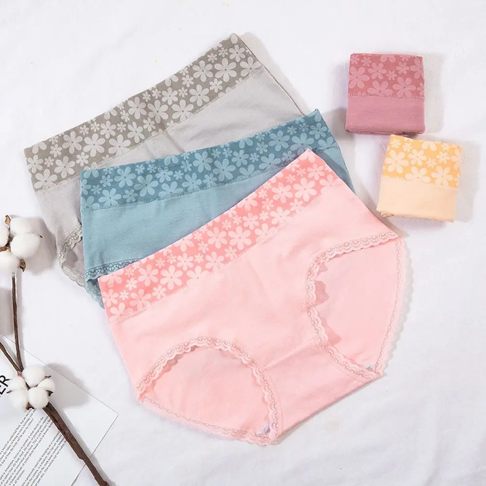 

Cute Japanese Lace Women Panties Women Pure Cotton Panties Mid-waist Large Size Breathable Girls Triangle Underwear Women Briefs