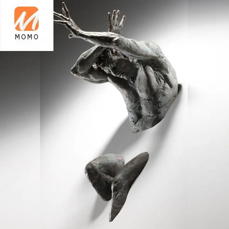 Home Decoration Modern Wall Art Metal Sculpture Bronze Man 3D Wall Mounted Sculpture