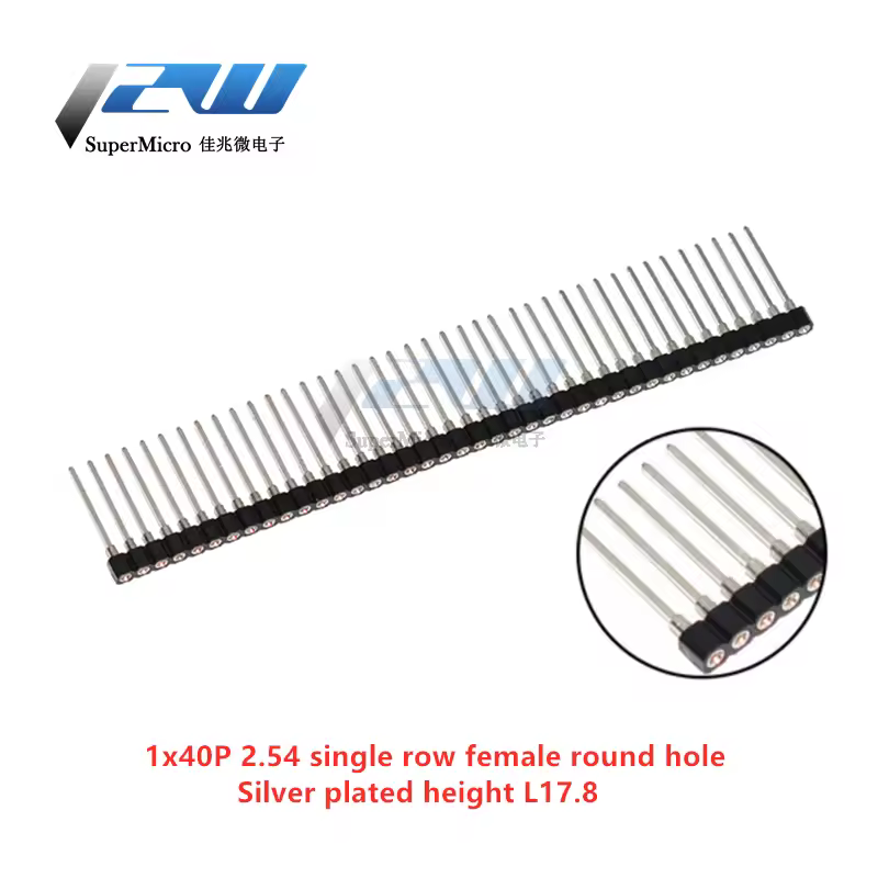 5 Pcs Round Hole Pin Header 2.0MM/2.54MM Pitch Row Female/Male, Single Row 1x40P Row 2x40P Double Row Pin Round Pin Gold Plated - Image 5