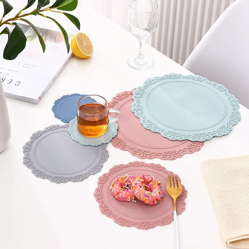 Tea Coffee Cup Pad Placemats Decor Silicone Vintage Heat-Resistence Round Drink Mat 4 Pcs Bowl Teapot Covers Pads Textiles Decor