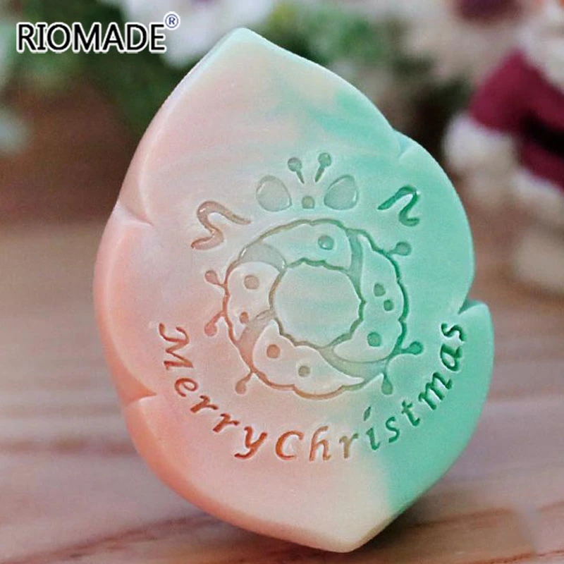 Merry Christmas Series Acrylic Soap Stamp Santa Claus Snowman Bells Elk Wreath Transparent Stamps For Soap Chapter With Handle