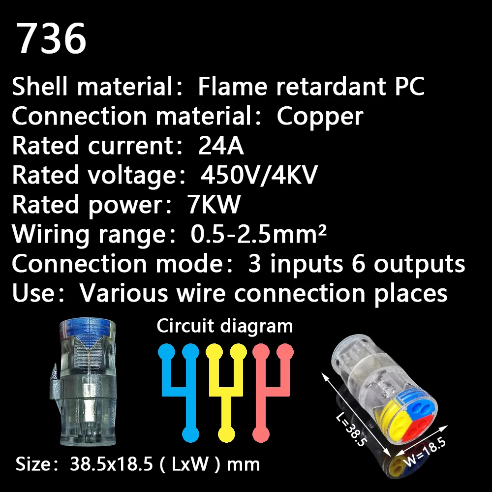 Mini Snelle Wire Cable Connectors Universele Compact Dirigent Lente Splicing Bedrading Connector Push-In Terminal Block 724/736