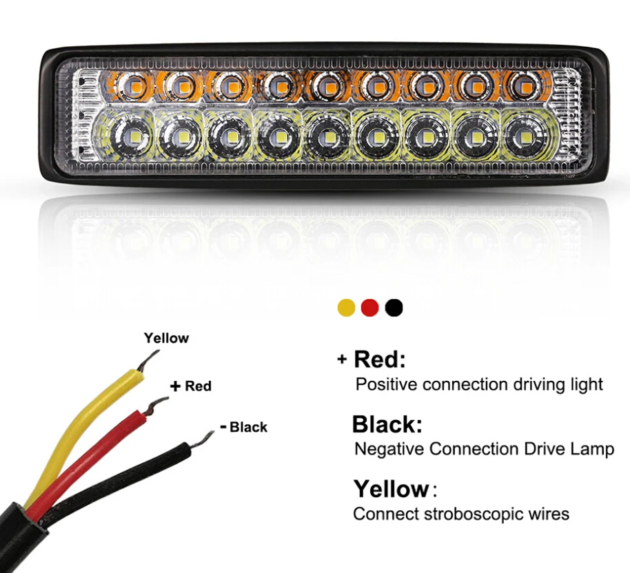 자동차 조명 어셈블리 54W 스팟 LED 작업 조명 바 깜박이 안개등, 흰색 노란색 플러시 마운트 오프로드 ATV 지프 경고 램프, 12V