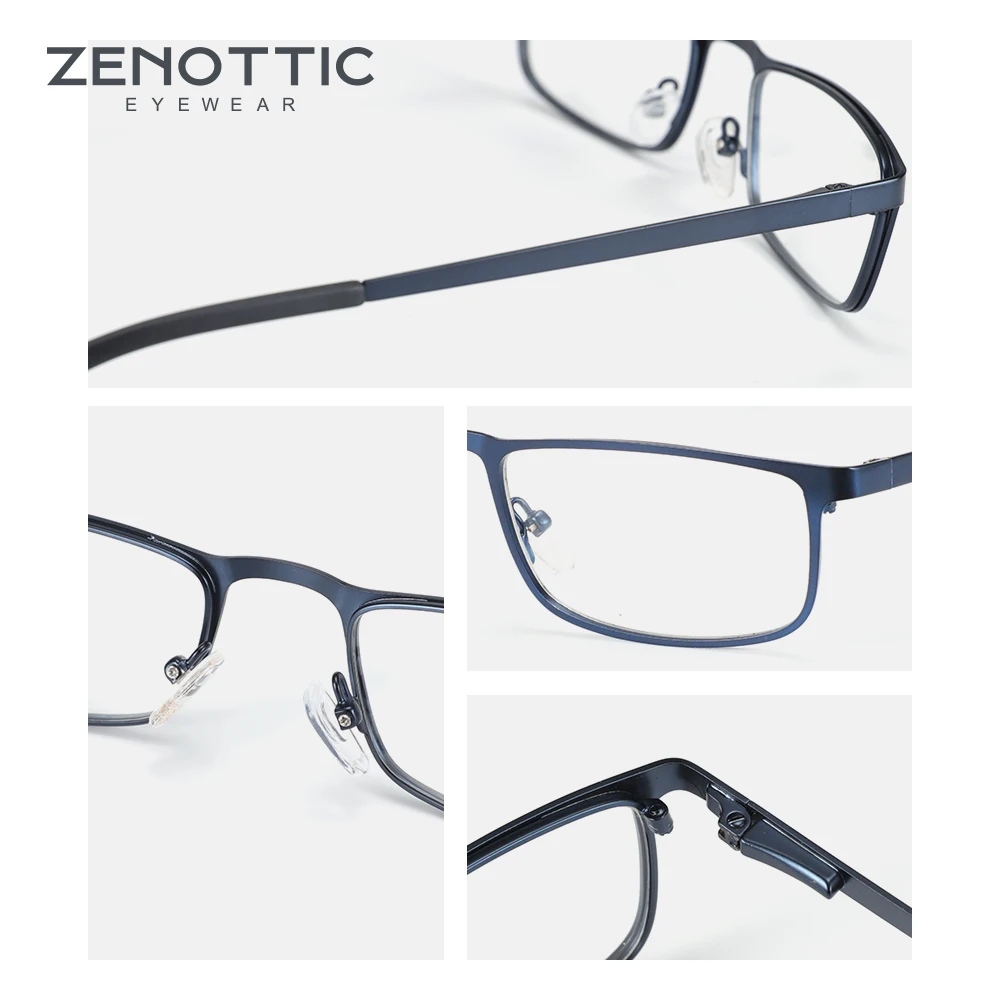 Monturas de gafas ópticas rectangulares pequeñas ZENOTTIC, gafas de Metal ultraligeras para hombre, montura de gafas graduadas para miopía alta BT2130