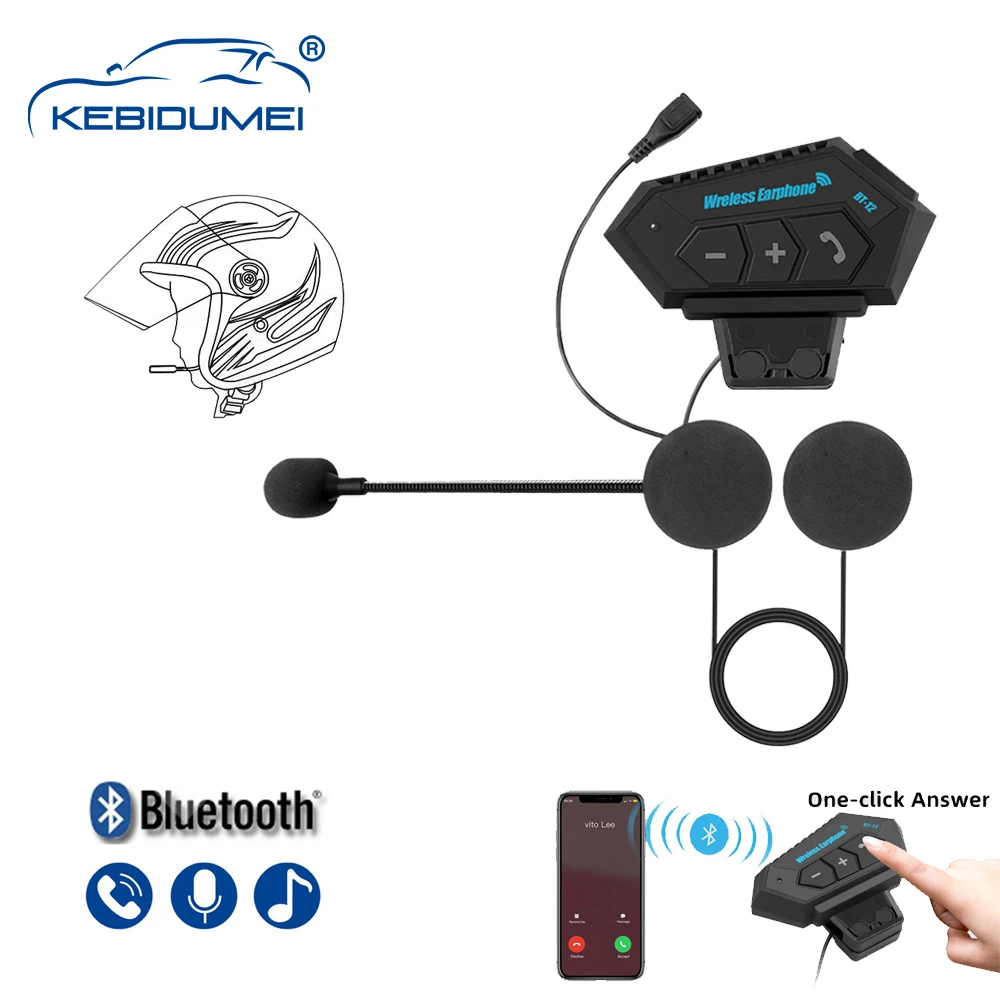 

Motorcycle Bluetooth 5.0 Helmet headset Wireless Hands-free Telephone Call Kit Stereo Anti-interference earphone Music Player