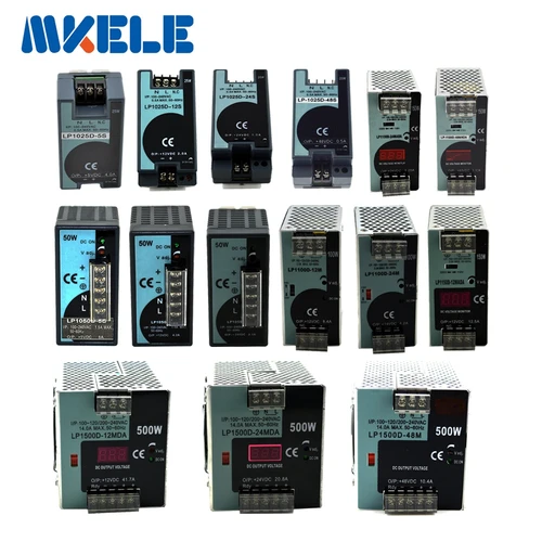 Imagen 1 del producto Serie LP 25W 50W 100W 150W 300W 500W carril Din fuente de alimentación conmutada de salida única AC DC 5V 12V 24V 48V fuente de alimentación conmutada