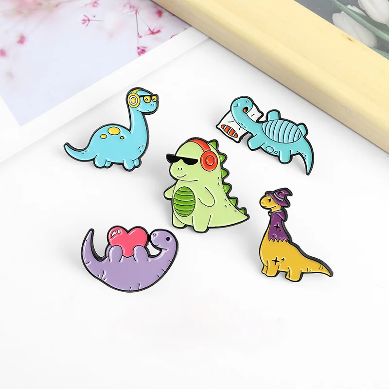 Cute Dinosaur Enamel Pins Custom Animal Brooch Clothing Jacket Lapel Pin Badge Cartoon Jewelry Gifts for Kids Friends Wholesale