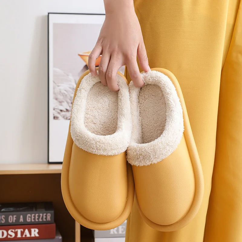 Waterproof Winter Cotton EVA Slippers Female Home Plush Insole Lovers Warm Lining Men Shoes Indoor Women Slipper Fur Slippers