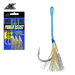 JK 3/0~9/0 fish hook Fishing Cast Jigs Assist Hook Barbed Single Jig Hooks Thread Feather Pesca lure fishing tackle fishhook