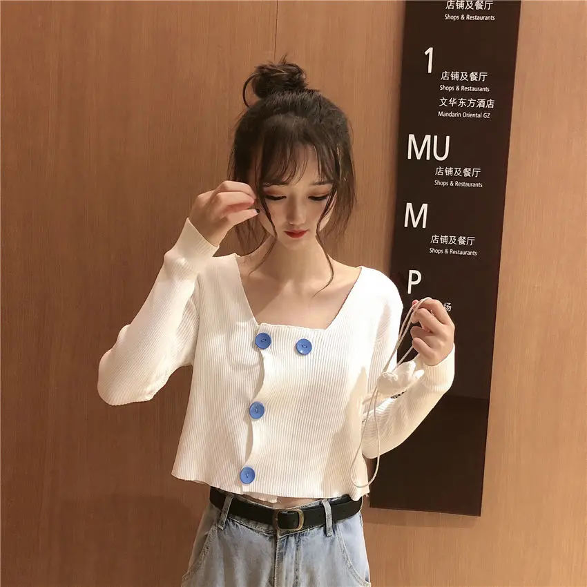 Woman Sweaters Femme Chandails Square Collar Short Knitted Women's Spring Top Sweater Women Pull Hiver