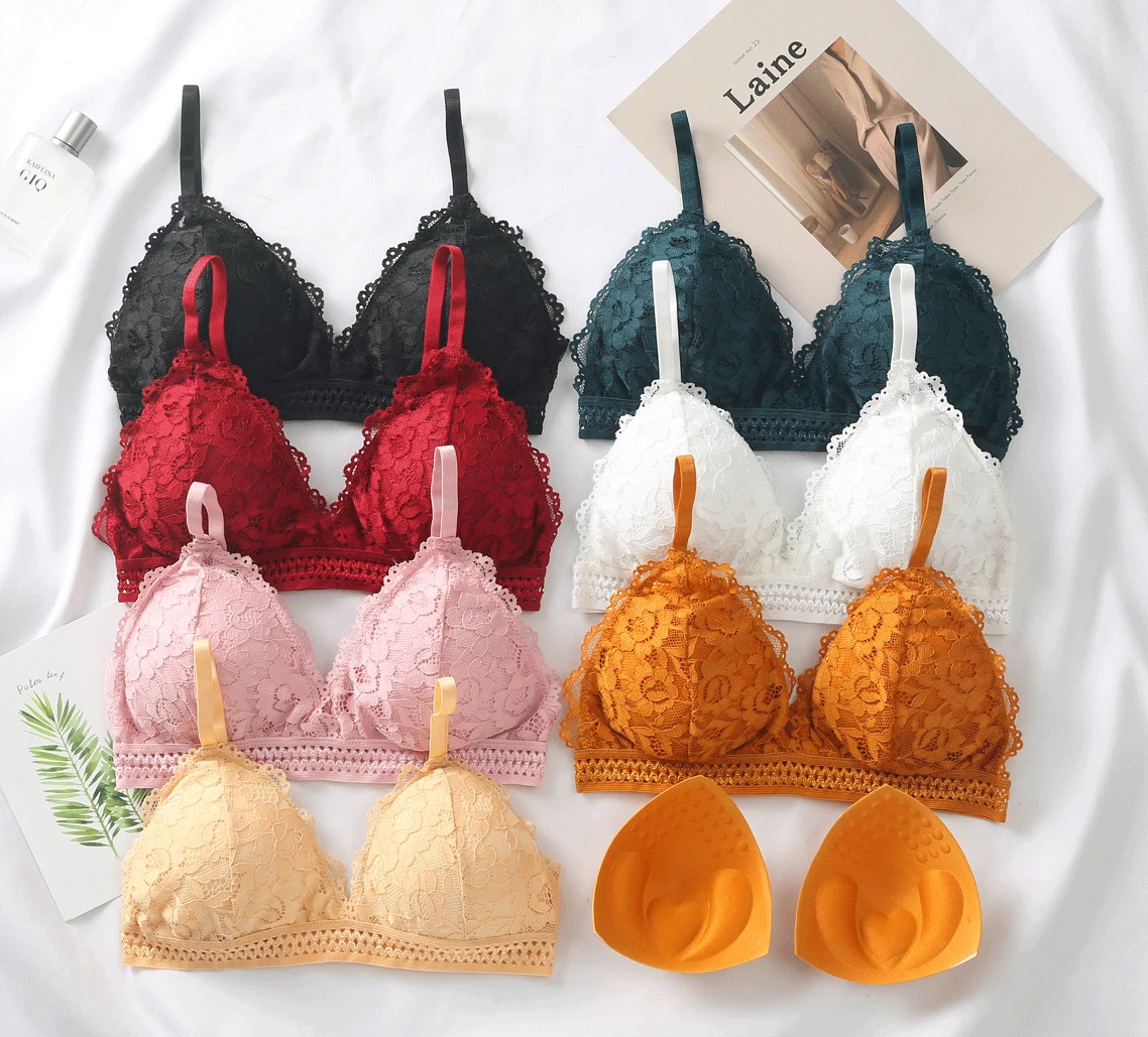 Women Lace Bra Wirefree Bralette Sexy Lingerie Female Brassiere Thin Wireless Underwear Deep V Push Up Bras For Women