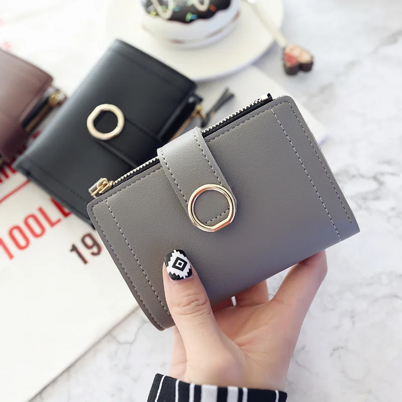 PU Leather Women's New Wallet Circle Ring Hasp Money Bag Simple Student Zipper Card Holders Female Casual Coin Purse Clutch