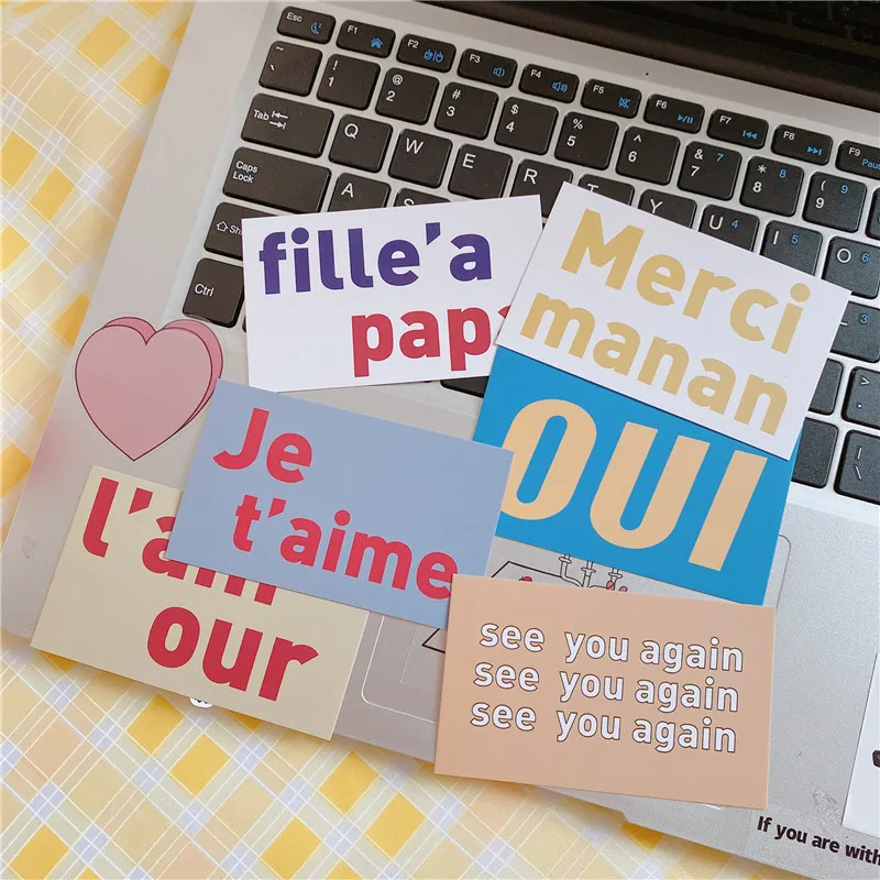Ins Chic Simple English Decorative Card 6 Sheets Korean Contrast Color Creative Mobile Phone Shell Small Card Diy Wall Sticker