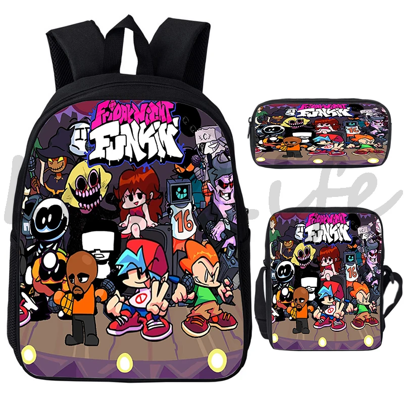 

Friday Night Funkin Backpack 3 Pcs/Set Boys Girls School Bags kids Rucksack Teens Travel Fnf Bookbag Anime Bagpacks for School