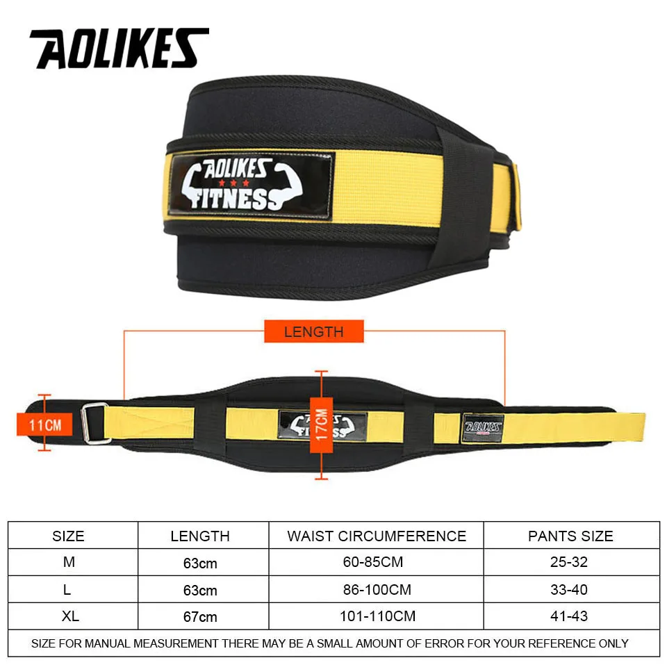 AOLIKES Gym Weightlifting Belt Adjustable Waist Back Support Squat Dumbbell Barbell Deadlifts Training Fitness