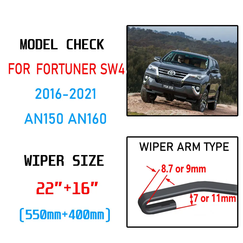 For Toyota Fortuner SW4 2016 2017 2018 2019 2020 AN150 AN160 Accessories Front Windscreen Wiper Blade Brushes Wipers for Car