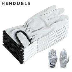 HENDUGLS Work Gloves Leather White Hand Thickening Wear-resistant Protective Industry Men's Gloves Suit 5pcs Free Shipping CS1