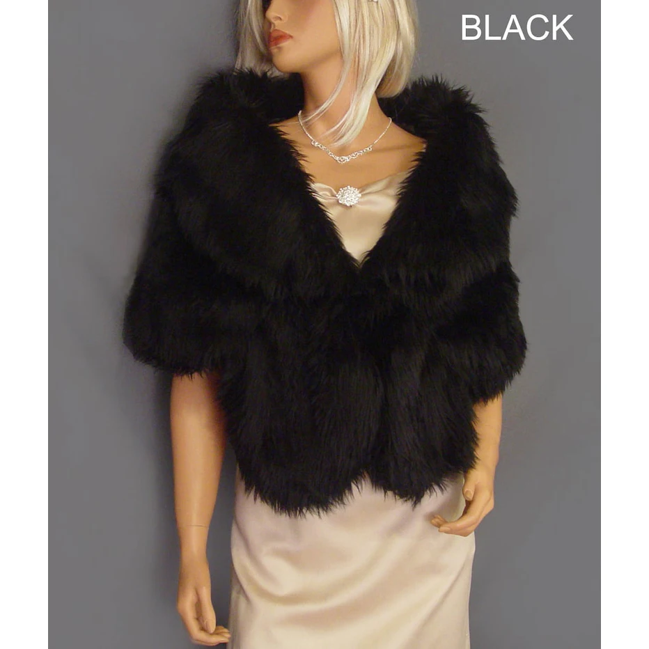 Faux Fur Shrug Black Wedding Wrap Bridal Stole Vintage Shrug Bridesmaid Cover Up White Ivory Women Evening Fur Coat Formal Shawl