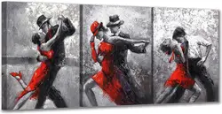 Ballerino astratto In Tango danzante rosso e nero parete In tela bianca e nera 3 pannelli si adatta alle decorazioni di arte della parete