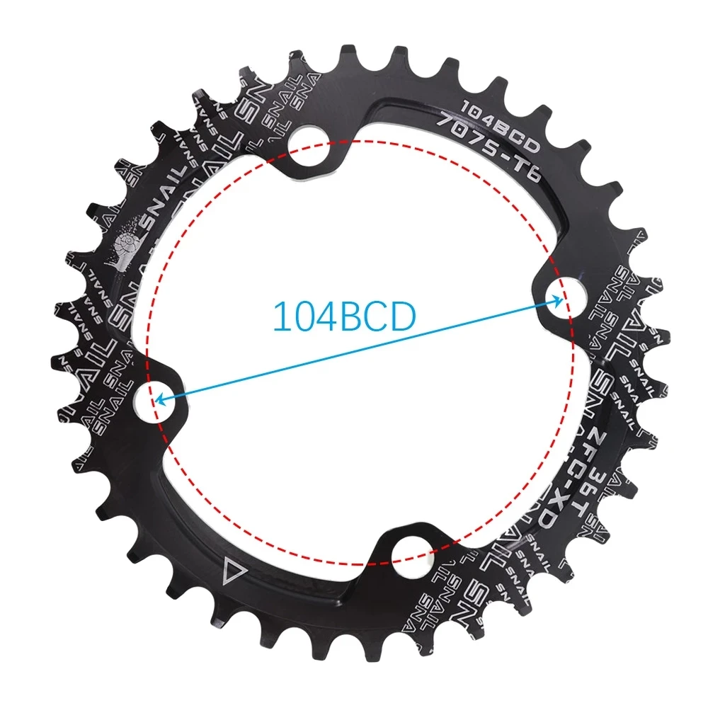 SNAIL Chainring 104BCD Road MTB Mountain Bike Single Round Narrow Wide Chain Ring Chainwheel 32T 34T 36T 38T 40T 42T