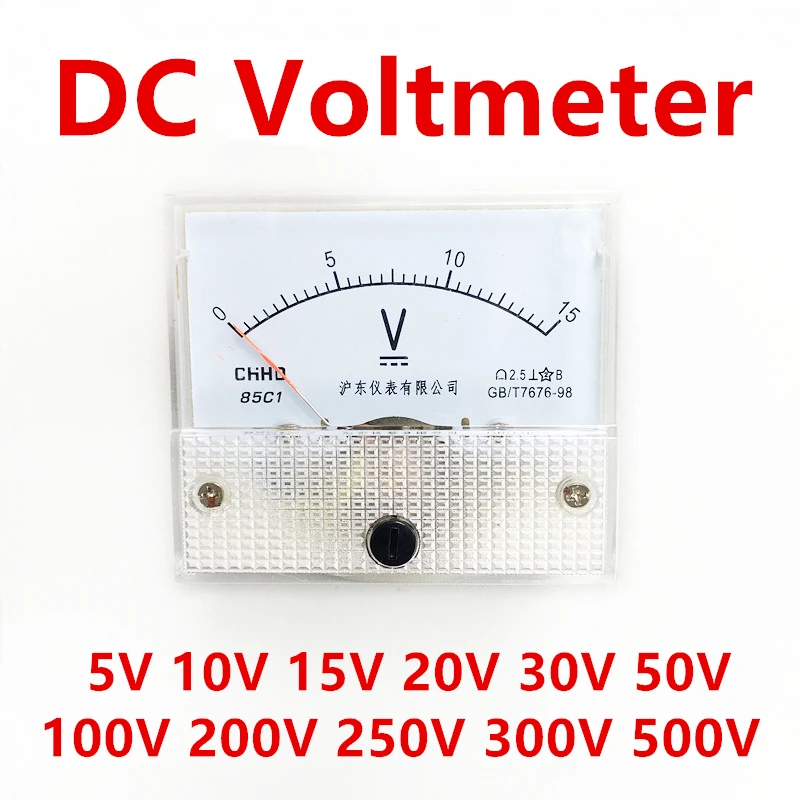 85C1 DC Analog Panel Volt Voltage Meter Voltmeter Gauge Mechanical Voltage Meter 5V 10V 20V 30V 50V 100V 200V 300V 500V