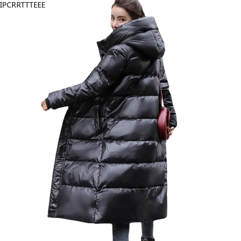 

Autumn Winter Women Long Slim Black Down Coat 90% White Duck Down Jackets Thick Duck Down Coat