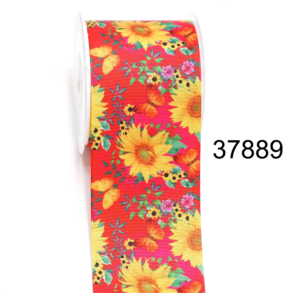 DIY Cartoon Sunflower Printed Grosgrain Ribbon For Craft Supplies Sewing Accessories 5 Yards. 30874