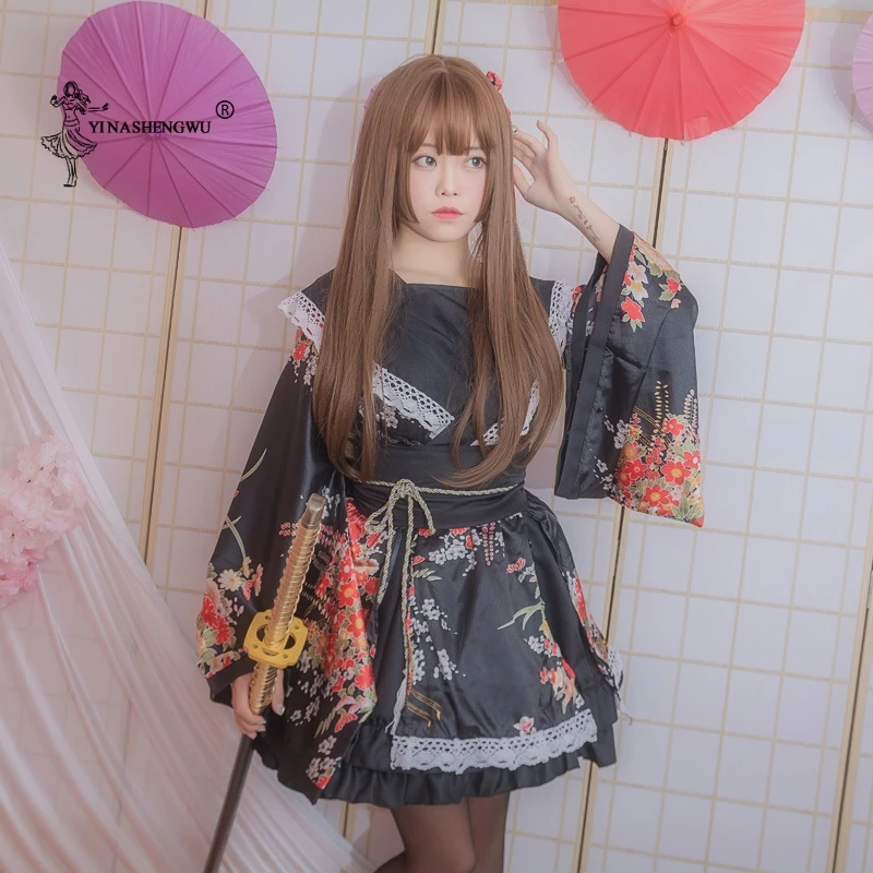 Traditional Japanese Costume Kimono Dress for Women Sakura Yukata Tutu Japanese Kawaii Girls Anime Cosplay Haori Stage Party