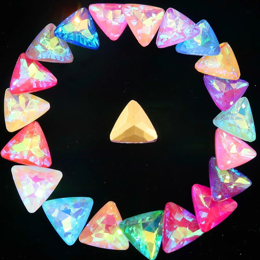 Edle Glaskristall-Strassperlen, 18 mm, Jelly Candy AB & Regenbogenfarben, dreieckig, zum Aufkleben, für Bastelarbeiten, DIY-Verzierungen – Detail 1