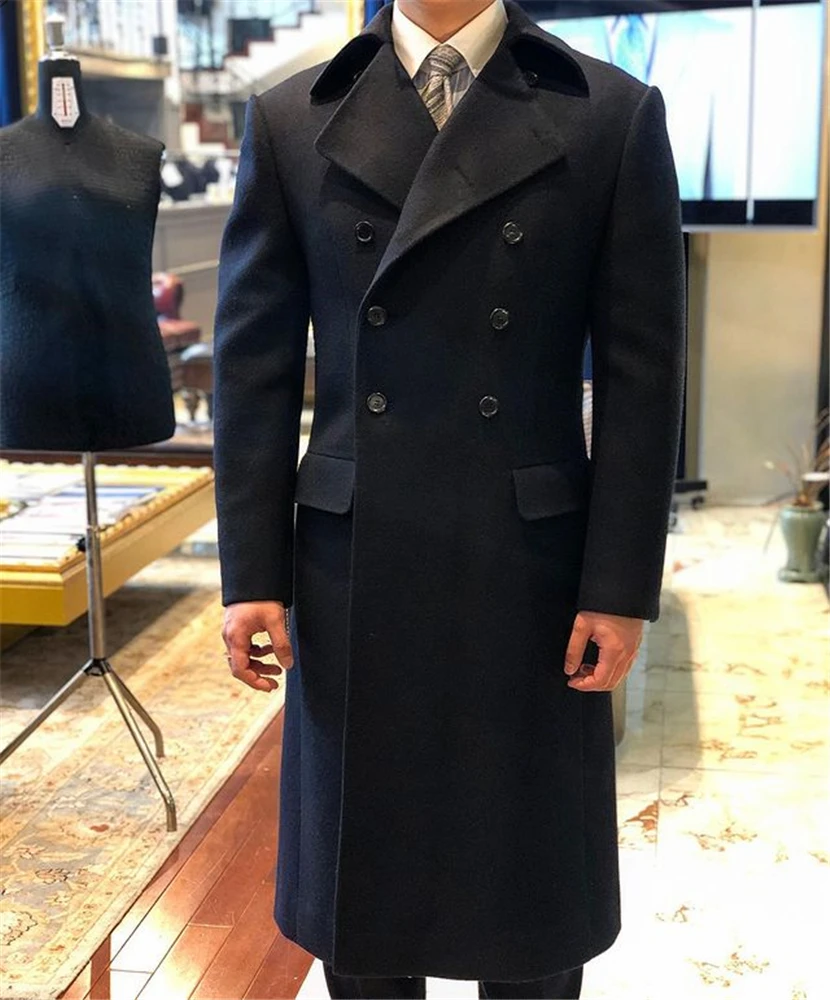 Winter Woolen Overcoat Warm Men's Double Breasted Thick Loose Mid-Length Smart Casual Trench Coat Male Jacket