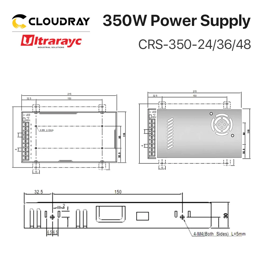 Imagem -04 - Ultrarayc Que Comuta a Fonte de Alimentação Crs350 24v 36v 48v 350w 015a Único Outpute para o Sistema de Potência da Máquina da Marcação do Laser da Fibra