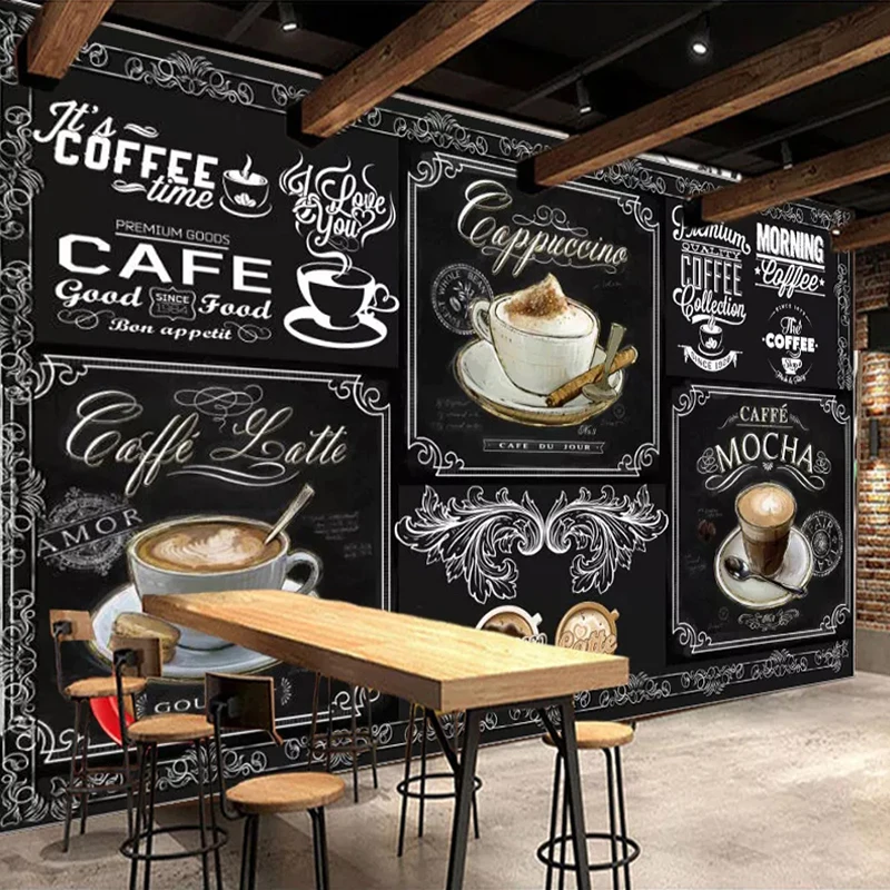 

Custom 3D Photo Mural Wallpaper European Style Retro Hand Painted Blackboard Coffee Restaurant Cafe Home Decor Wall Painting